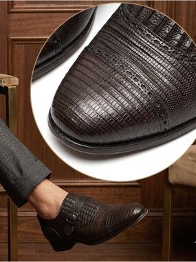 Fratelli Rossetti Brown Exotic Lizard Skin Monk Strap Dress Shoes Size 8